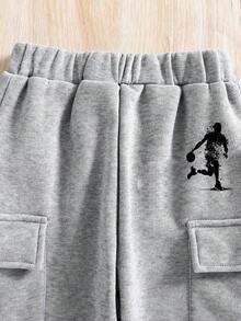 Baby Boy Cartoon Print Crew Neck Warm Sweatshirt And Pocket Long Pants Set - Grey - View 3