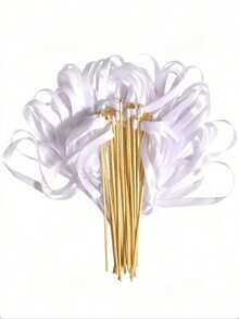 20/10/1pc White Yellow Ribbon Magic Wand, Silk Fairy Wand With Gold Bell, Wedding Ribbon Decoration, Suitable For Wedding, Party, Birthday, Holiday Decoration And Event Props, Party Magic Wand, Party Gift, Wedding Party Event Decoration, Holiday Birthday Celebration - Golden Bell Ribbon - View 2