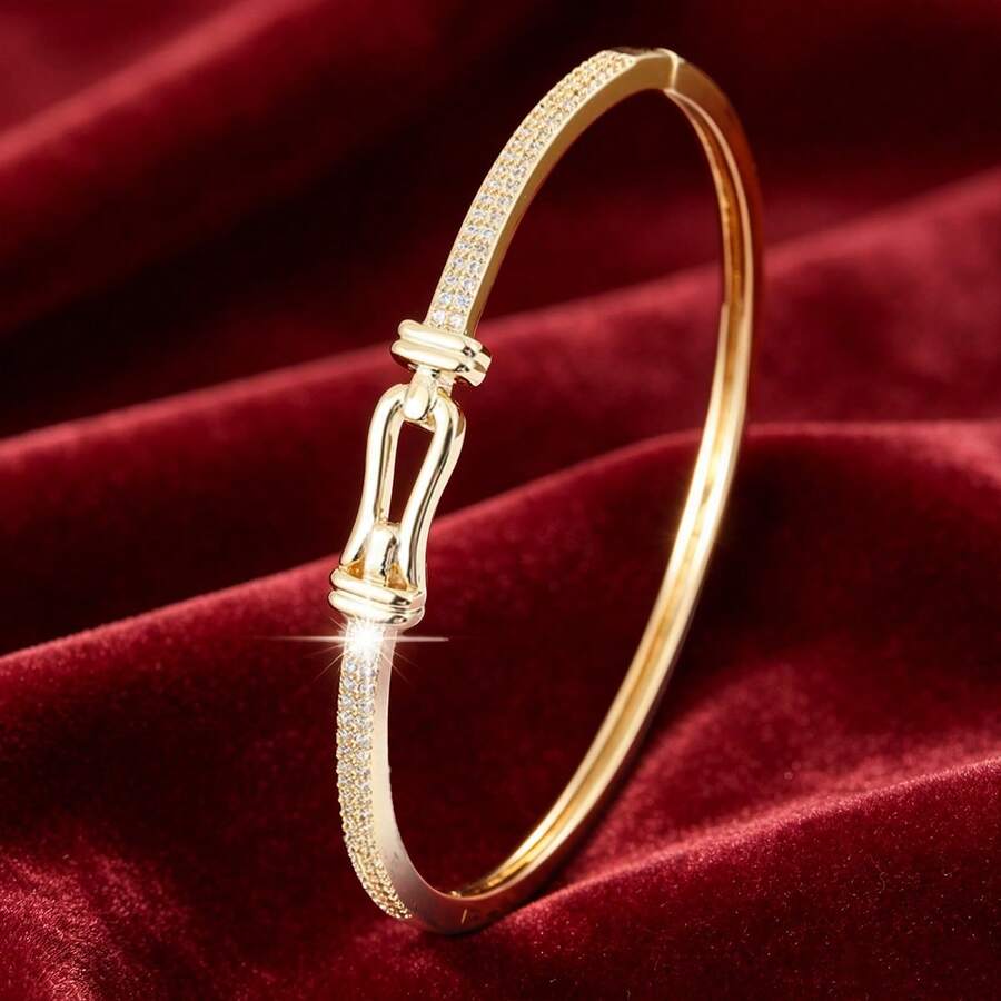 1 pieza Brazalete de diseño geométrico de moda con piedras de circonita cúbica, regalo casual - Multicolor - View 1