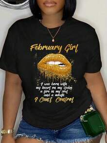 100% Cotton Black Queens Born In February Birthday Apparel I'm A February Girl Shirt Funny Birthday T-Shirt For Black W Women's Graphic Tee Black Tops - Black - View 1