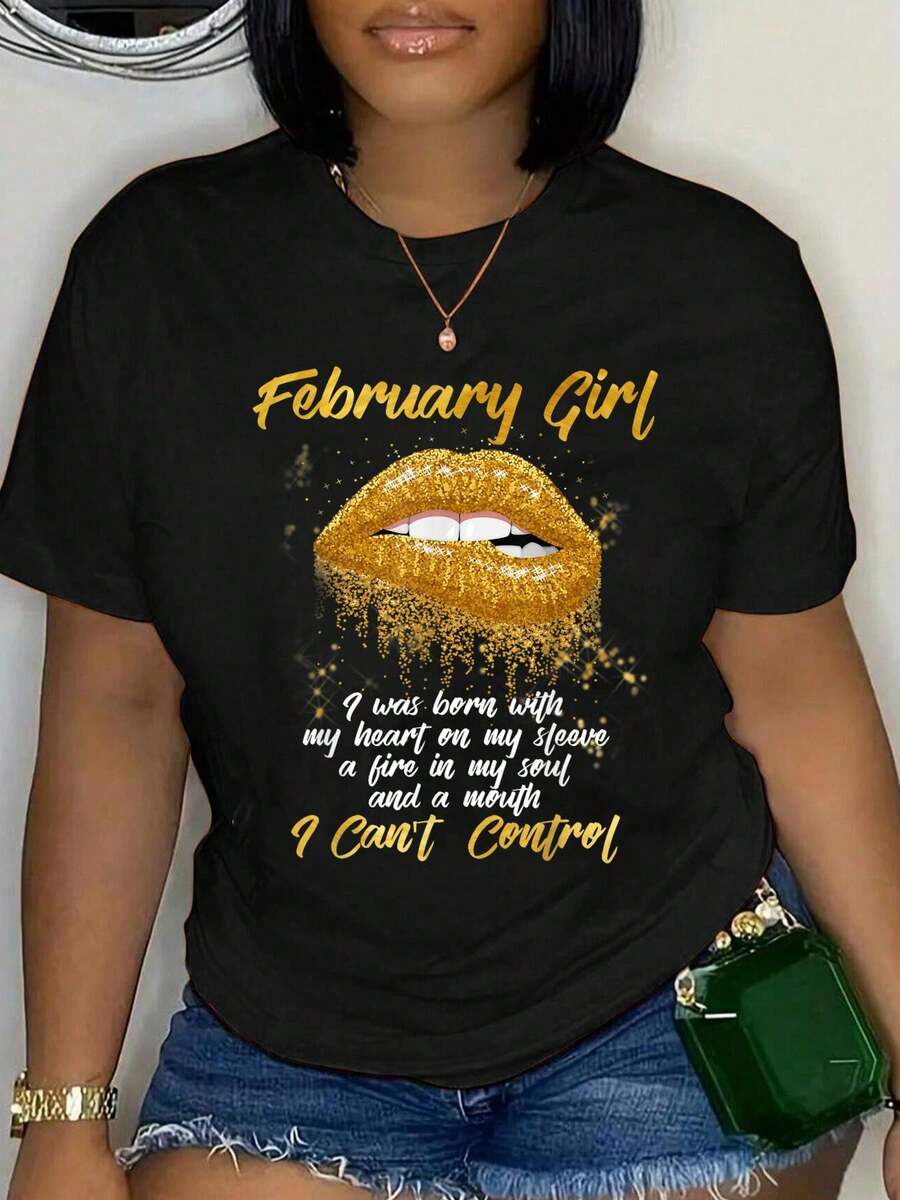 100% Cotton Black Queens Born In February Birthday Apparel I'm A February Girl Shirt Funny Birthday T-Shirt For Black W Women's Graphic Tee Black Tops - Black - View 1