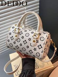 Dedoo 女款迷你水桶 PU 皮革手提包，字母印花手柄包，附可拆卸肩帶，復古斜挎單肩包，適合日常出門 - 白色 - 查看 10