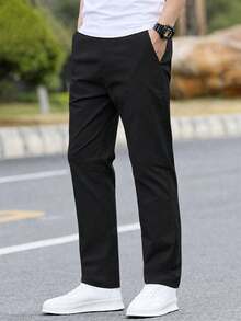 1pc Teen Boy Minimalist Loose Outdoor Sports Workout Personalized Solid Color Straight Leg Long Pants Spring Autumn Winter Back To School - Black - View 8