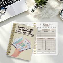 1本 A5 德文月度帳單付款追蹤螺旋筆記本「Monatliche Rechnung Zahlungsliste」家用預算管理簿，附財務圖表與金錢設計，輕巧支出與付款記錄簿，學校用品 - MIB-886 - 查看 5