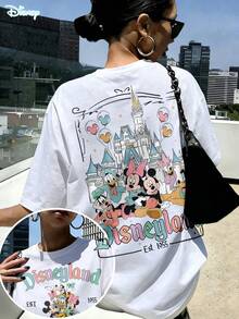 Disney Mickey Friends Print Cotton Short Sleeve Round Neck Casual T-Shirt. Soft, Comfortable And Breathable - 白色 - 查看 1
