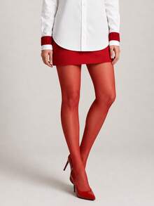 1pc Women's Sheer Pantyhose, Lightweight Silk Feel Stockings, Breathable Moisture Wicking Tights For Work, Daily Wear & Heels - Red - View 2