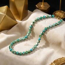 American Minimalist Niche Natural Stone Handmade Beaded Knotted Necklace, 3D Faceted Clavicle Chain Choker - Turquoise - View 3