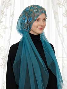 1pc Women's Elastic Embroidered Tie-Up Polyester Headscarf/Cap, Beaded Headwrap, Sun Protection, Fashionable For Travel And Daily Wear Sleep Bonnet - Embroidered Long Hat - View 5