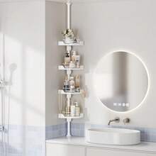 360° Rotating Shower Caddy Tension Pole With 4-Tier Rustproof Lazy Susan 35-128 Inch No Drilling Coner Shelves Adjustable Shower Rack For Bathroom Bathtub Washbasin Plant Storage - White - View 3