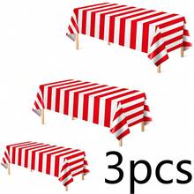 1/3pcs Red And White Striped Tablecloth 137x183cm Carnival Tablecloth Disposable Plastic Tablecloth Circus Theme Party Decoration Carnival Movie Night Birthday Christmas Red Plastic Tablecloth - Multicolor - View 9