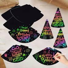 Colorful Scratch Card Party Hat Set - Cone Hats With Elastic Cord And Pen, For Creative Decoration And Group Interaction, 36pcs - Multicolor - View 2