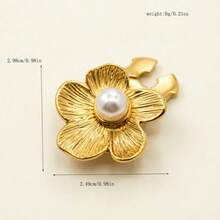 1 Pc Assorted Flower Cufflinks With Pearl & Enamel, No-Sew Formal Shirt Accessories For Men - Gold - View 4