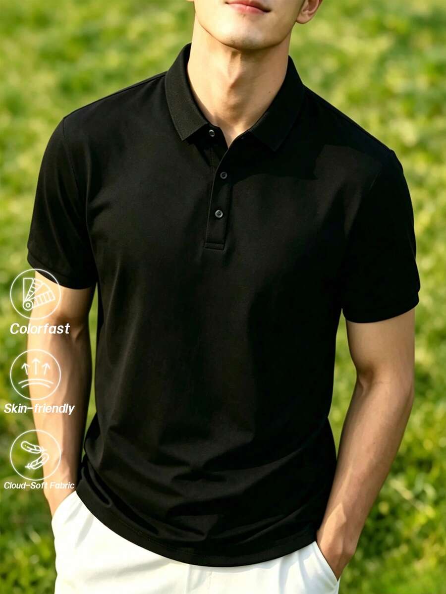 Men's Short Sleeve Polo Shirt - Sports Golf Style - Black - View 1