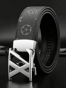 MMJ Finswift 1pc Luxury Men's XL Letter Automatic Buckle Belt, High-Quality Designer Brand Men's Belt, Suitable For Workplace, School, Formal Occasions - Multicolor - View 2