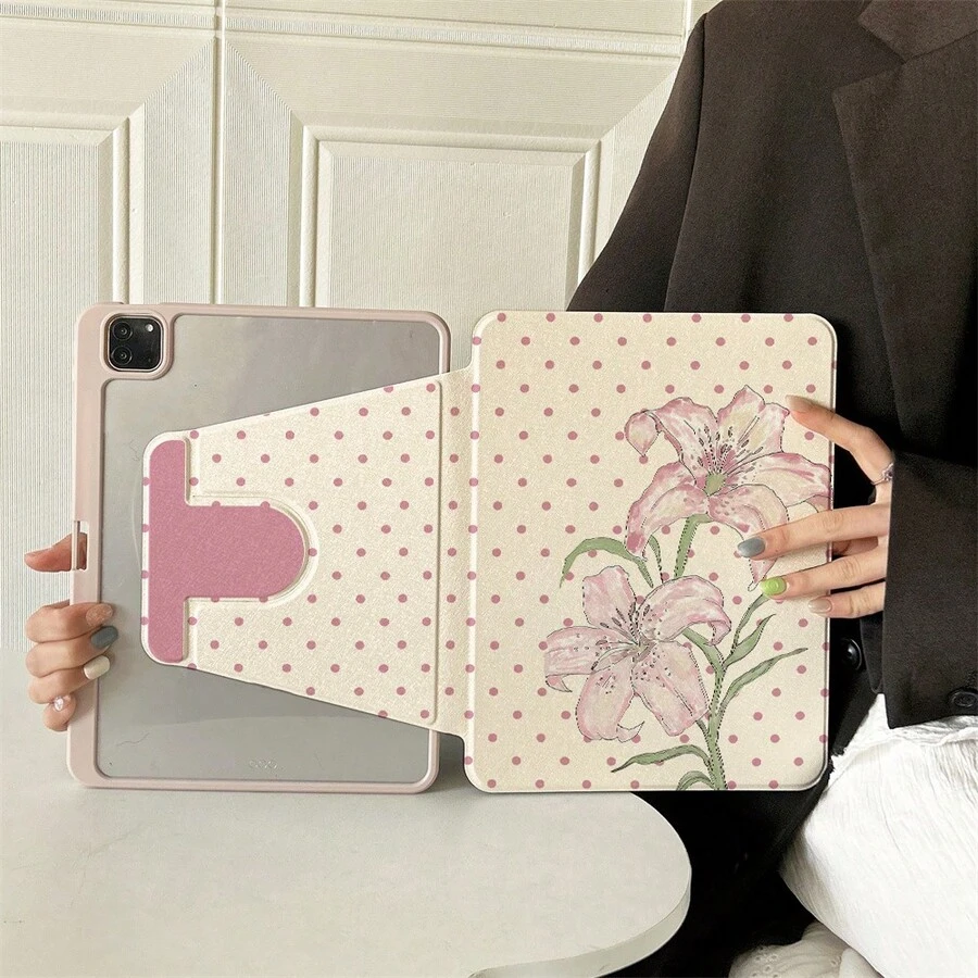 1件油畫百合花印花平板保護殼，相容 iPad Air 6/5/4 和 10 (10.9 吋) - 相容 iPad Pro 2024、Air M3/A16 2025，相容 Galaxy Tab S9 FE/S8 Plus/S7/S10，相容 OPPO Pad，相容 MatePad，相容 Vivo Pad，相容 Honor Pad，相容 Xiaoxin Pad