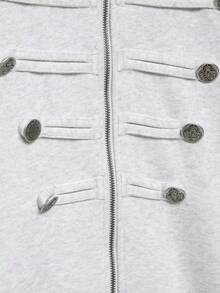 DEEKA Autumn New Women's European And American Style Fashion Minimalist Versatile Button & Zipper Sweatshirt Jacket Coat - Light Grey - View 8