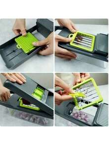 [Vegetable Slicer]16-In-1 Vegetable Chopper, Professional Onion Chopper, Multi-Function Food Chopper, Kitchen Vegetable Slicer And Dicer, Vegetable Chopper With 8 Blades, Carrot Chopper With Container, Father's Gift - Multicolor - View 7