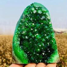 1 Rare Green Quartz Crystal Cluster, Mineral Crystal Cave Specimen, Independent Free-Form Shape, Creative Gift And Collectible, Perfect Home Decor Art Collection, Unique Easter, Halloween, Christmas, Holiday Gift - Green - View 3