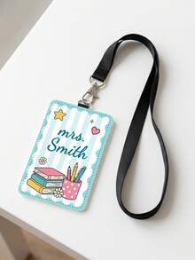 1pc Customized Personalized Teacher Leather ID Badge Holder, Teacher School Lanyard Accessory, Back To School Teacher Gift, Customized ID Badge Holder School Supplies Theme, Personalized Gift - Multicolor - View 10