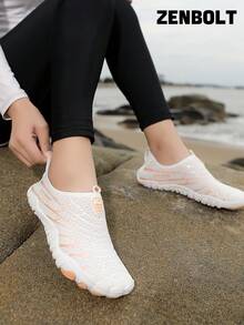 Zenbolt Women's Breathable Water Shoes, Wide Toe Barefoot Shoes, Quick-Dry Beach Socks, Water Shoes Women's Beach Shoes, Striped Pattern, Casual Sports Style, Suitable For Water Sports, Rowing, Swimming, Hiking, Fitness Training, Daily Activities And Sports - White - View 2