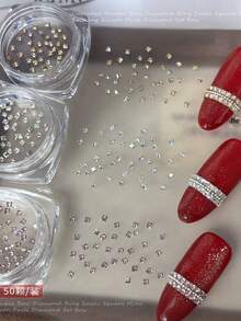 1 Box Mini Square Zirconia Champagne Flat Back Rhinestones, Flashing Nail Art Decor Small Square Blocks For DIY Nail Rhinestone Ring Decoration - Multicolor - View 3