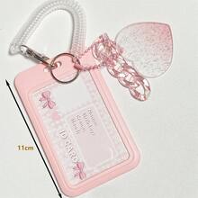 1pc Pink Card Holder With Heart-Shaped Clasp, Creative Multi-Function Student Back To School Card Pouch - Pink - View 4