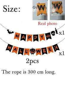 2pcs-Happy Halloween Bunting, Halloween Banner, Pumpkin Ghost Bat Paper Garland, Suitable For Indoor Halloween Party, Halloween Home Decor, Fireplace, Wall, Porch, Haunted House And Gothic Theme Decoration, Home Decor Living Room, Room Decoration, Halloween Holiday Home Decor, Halloween Festival Accessories Party Supplies, Holiday Background Decoration Banner, My Recent Halloween Order - Multiple Styles - View 9
