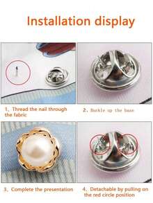 10pcs Seamless Anti-Slip Pearl Brooch Buttons, Adjustable Waist Belt Tightening Buckle, Rhinestone Flower Invisible Fixing Pin, Suitable For Shirts, Dresses And Clothing - White - View 7