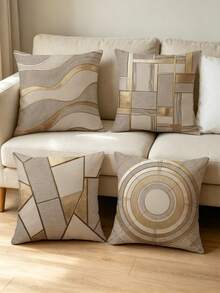 4pcs Set Luxury Minimalist Abstract Geometric 2D Flat Print Pillow Covers, Abstract Wave Square Circle Texture Square Cushion Covers, Suitable For Modern Sofa, Living Room Luxury Home Decor - Multicolor - View 5
