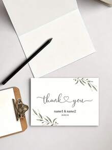 Personalized Wedding Thank You Cards, Customizable Name And Date, Elegant Green Leaf Design, Suitable For Gift Packaging - Multicolor - View 2