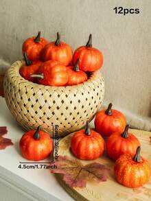 12pcs Orange Mini Pumpkin Decor, Autumn Pumpkin Decoration, Artificial Small Pumpkin Set, Thanksgiving Pumpkin Props, Harvest Season Tabletop Display, Pumpkin Table Centerpiece Decor, Autumn Home Decor, Halloween Autumn Decoration - Simulated Pumpkin Decoration J - View 8