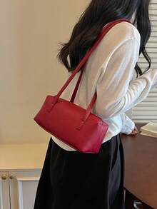 Versatile Minimalist Shoulder Bag, Fresh Sweet Large Capacity Underarm Bag, Niche Design Casual Commute Pillow Bag - Red - View 5