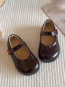 1 Pair Girls' Spring/Autumn Vintage Soft Sole Princess Flat Shoes, Mary Jane Style, Hook And Loop Closure, Versatile Driving Loafers - Brown - View 2