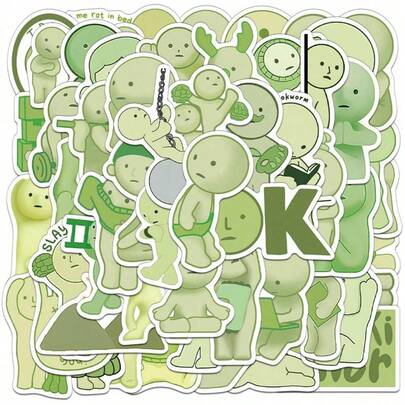 50pcs/Set Creative Green Minimalist Personalized Graffiti Stickers, Scrapbook Decoration Materials, DIY Phone Case Decals Back To School Supplies