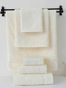 1pc White 400GSM Medium 70*140cm Bath Towel Or 50*100cm Towel Or 34*74cm Kitchen Face/Hand Towel, Polyester Cotton Material, Jacquard Rose Pattern, Absorbent, Quick-Drying, Soft, Skin-Friendly. Suitable For Adults Men/Women All Seasons Home Use, Bathroom, Kitchen, Hotel, Gym, Travel, Holiday Gift, Salon, Sports, Outdoor, School, Back To School, Travel Accessories, Home Essentials, Skin Care Towel - White - View 1