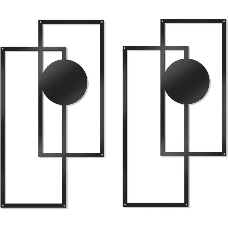 2pcs Metal Abstract Wall Art, Modern Geometric Decor (Black) - Black - View 1