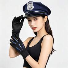 2件組：男士水手帽與女士軍警帽，萬聖節服裝配件，藍色帽子附刺繡字母與星星 - 彩色 - 查看 4
