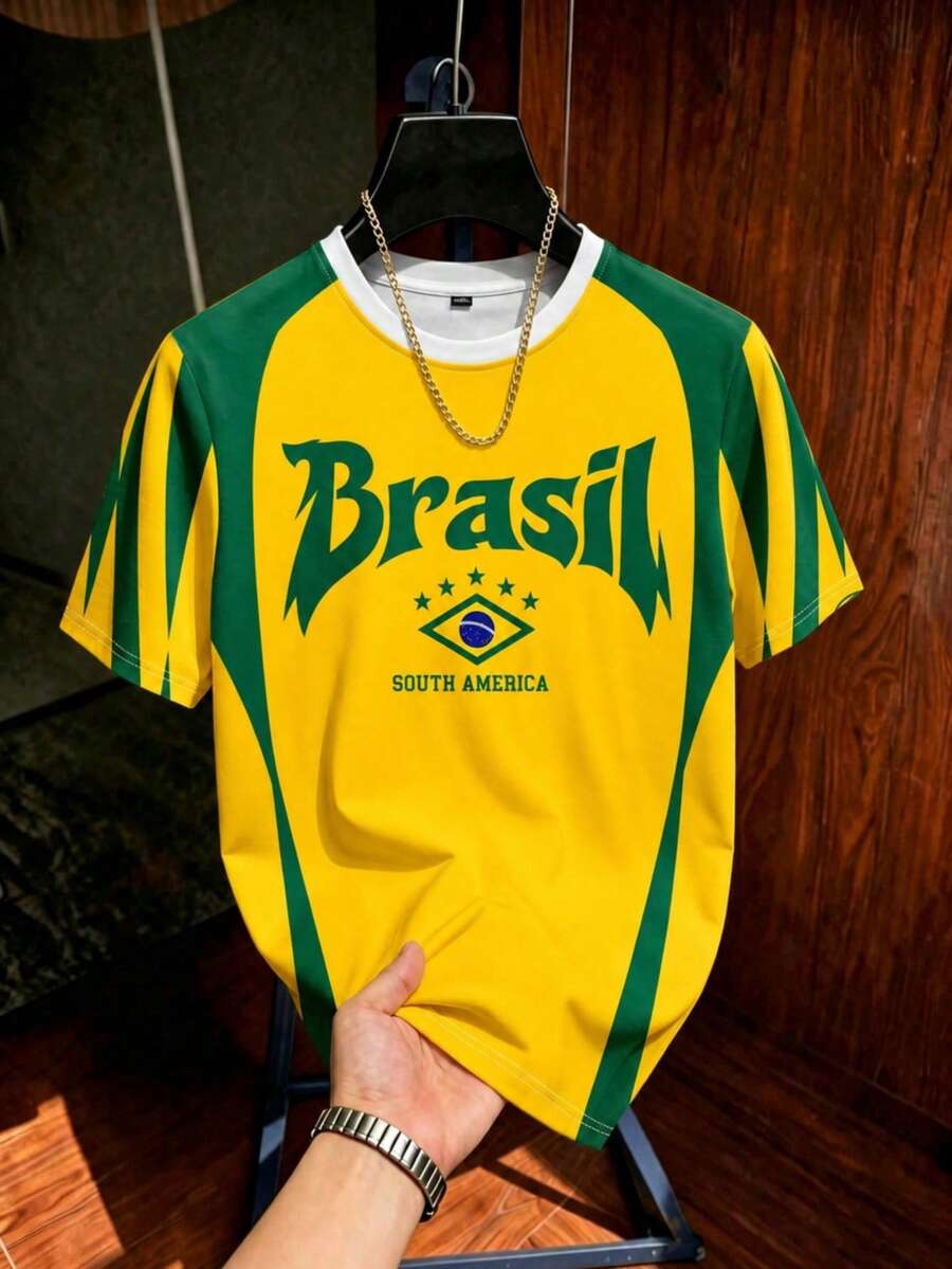 KOVSEE Brazil #10 Player Print Men's Soccer Fan Sports T-Shirt - Yellow - View 1