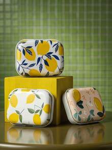 4/2/1pc Small Rectangular Metal Tin Can Printed With Lemon Patterns, Portable Decorative Storage Container For Candy, Handicrafts, Holiday Souvenirs, Cosmetics, Stationery & Tiny Home Decor Accessories-Portable Decorative Candy Storage Jar - Multicolor - View 3