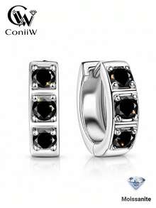 ConiiW 1 Pair 925 Sterling Silver 0.3ct Black/White Moissanite Hip Hop Rock Style Unisex Earrings/Earrings, Suitable For Daily Wear, Dates And Parties - Black - View 10