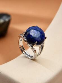 2pcs Fashion Natural Stone Natural Crystal White Crystal And Lapis Lazuli Open Ring Set, Mother's Day Valentine's Day Birthday Gift - White Crystal and Lapis Lazuli - View 6
