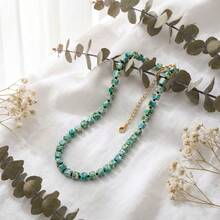 American Minimalist Niche Natural Stone Handmade Beaded Knotted Necklace, 3D Faceted Clavicle Chain Choker - Turquoise - View 5