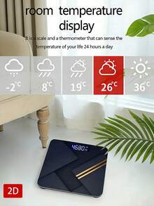 1pc 2D Flat/Dark Geometric Layer Diagonal Line Metallic Gold Decor/Minimalist Modern Design/Indoor Temperature Display Tempered Glass Bathroom Scale, Max Weight 400lbs/180kg, Tempered Glass Surface, Temperature Detection - A - View 5
