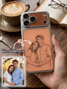 Personalized Custom Photo Phone Case Compatible With IPhone 17 16 15 14 13 12 Pro Max Laser Engraving Process DIY Line Drawing Design Luxury Plating Hard Plastic Transparent Matte Camera Protection Cover 17 Pro Max Gifts For Christmas Days - Silver - View 2