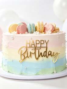 3pcs Gold Mirror Acrylic Happy Birthday Dual Font Letter Ornament Cake Topper, Simple Block & Elegant Cursive Integrated Stick Topper, Glossy Shiny Decor For Minimalist Elegant Birthday Party & Soft Private Special Occasions - A - View 4