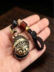 2pcs Brass Lion Bell Pendant, Men's, Exquisite Vintage Keychain, Eye-Catching Outdoor Accessory, Perfect Gift For Men - Multicolor - View 4