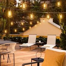 Outdoor ST38 Solar Light Strings, 50/100FT, 2700K Warm White, 12+1/ 24+1 Shatterproof Waterproof Bulbs, E12 Bases Bulbs Replaceable, Suitable For Room Decoration, Home Decoration, Wedding Decoration, Outdoor Decoration In Gardens, Cafes, Campsites - solar - 查看 9