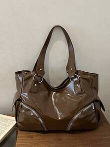 Vintage Large Capacity Handbag For Women, New Popular Minimalist Commuter Shoulder Tote Bag - Brown - View 8