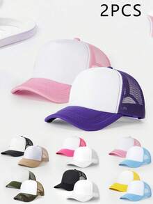 2 piezas Gorras de béisbol casuales de malla transpirable con bloques de color para mujer, protección solar para exteriores, sombreros casuales adecuados para viajes, playa, vacaciones, estilo versátil Y2K, sombreros de sol unisex, sombreros para jóvenes - Multicolor - Ver 12