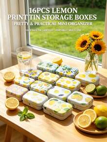 4/2/1pc Small Rectangular Metal Tin Can Printed With Lemon Patterns, Portable Decorative Storage Container For Candy, Handicrafts, Holiday Souvenirs, Cosmetics, Stationery & Tiny Home Decor Accessories-Portable Decorative Candy Storage Jar - Multicolor - View 9